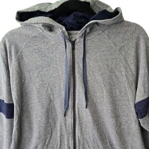 Under Armour Mens‎ Gray Navy Blue Full Zip Hoodie Loose Fit Large Striped Raglan